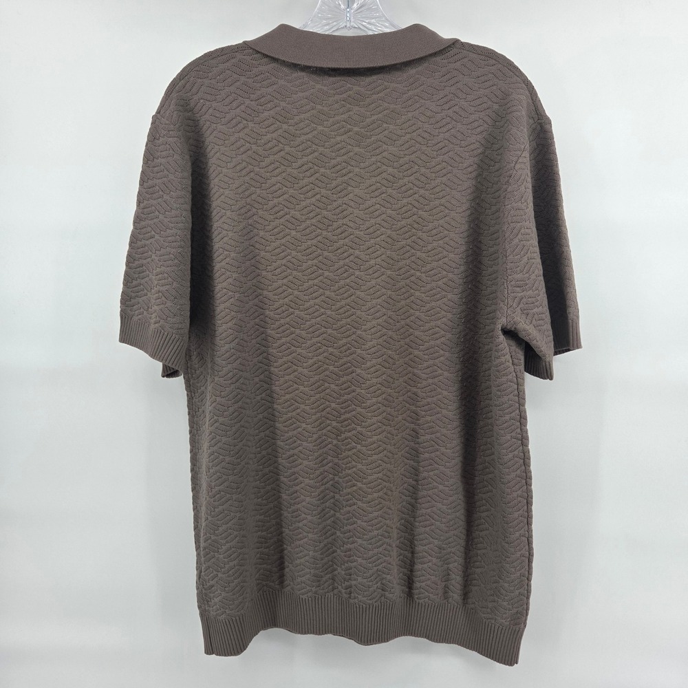 Magaschoni Knit Polo Shirt XL Taupe Textured Short Sleeve Quiet Luxury Boho - Picture 2 of 7